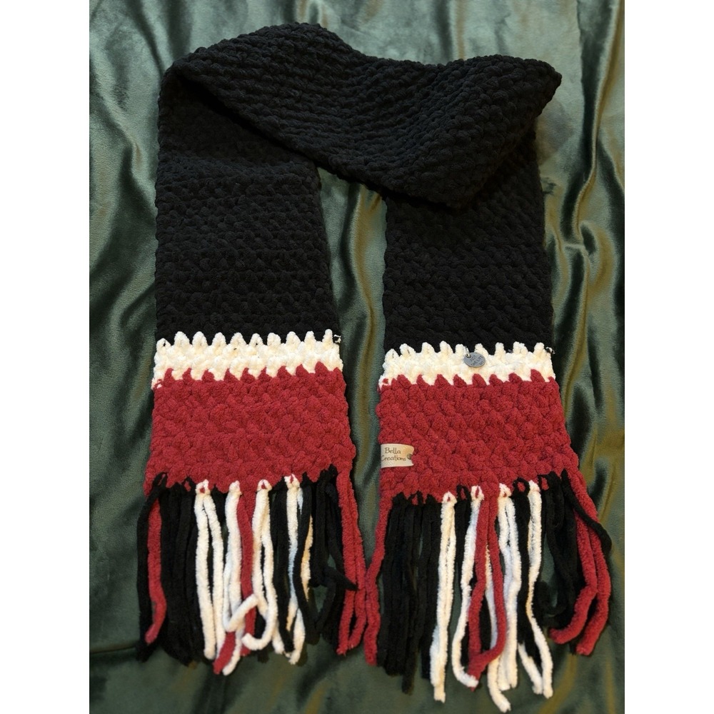 Handmade‎ Crocheted Scarf Black/Red Bella Creations Super Soft Warm